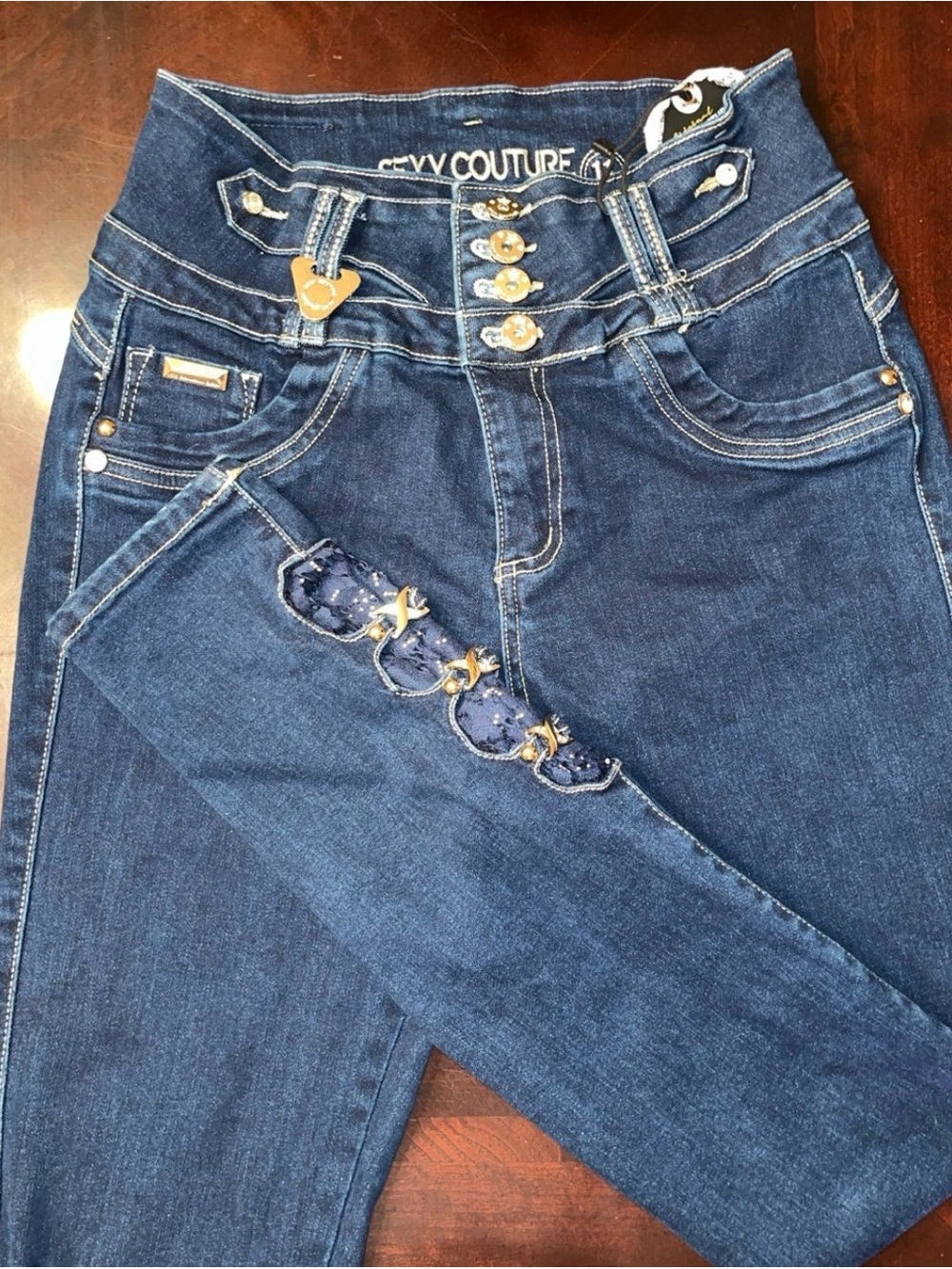 Sexy Couture High-Waist Colombian Lift Corset Jeans - Gold Hardware Cutout